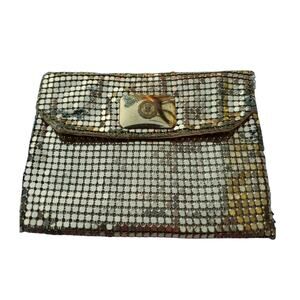 Vintage Whiting & Davis gold mesh, chainmail coin purse with Notre Dame crest